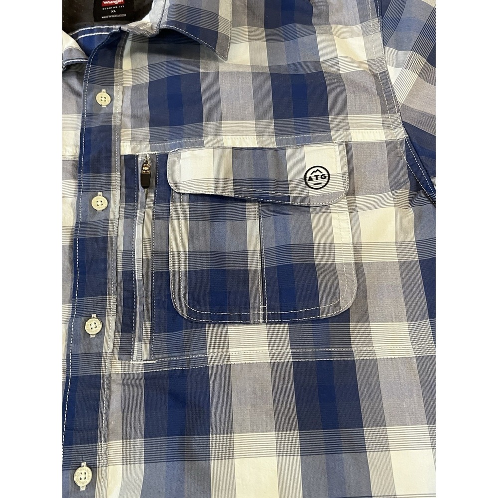 Wrangler Men's ATG Short Sleeve Button Up Shirt Blue Plaid Sz XL Outdoors Work - Picture 2 of 6